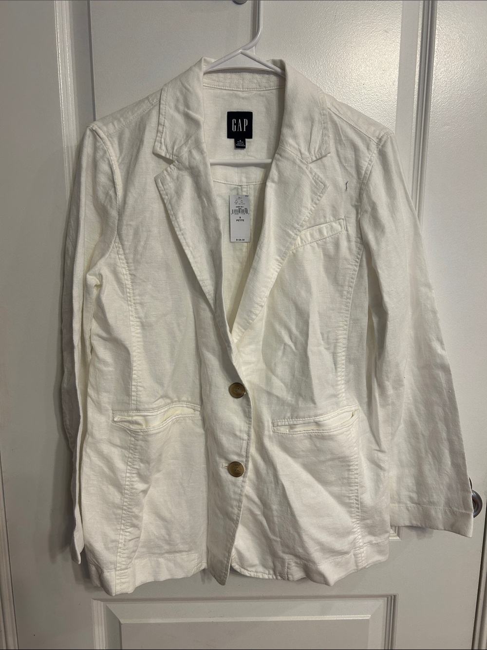 GAP White Linen-Blend Two-Button Blazer